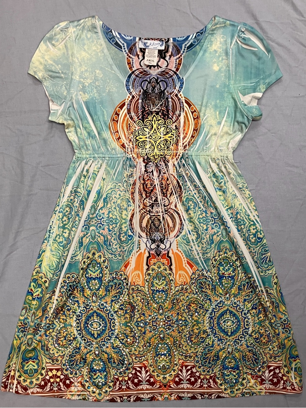 R Rouge Y2K Colorful Boho V-Neck Summer Dress Size S/M